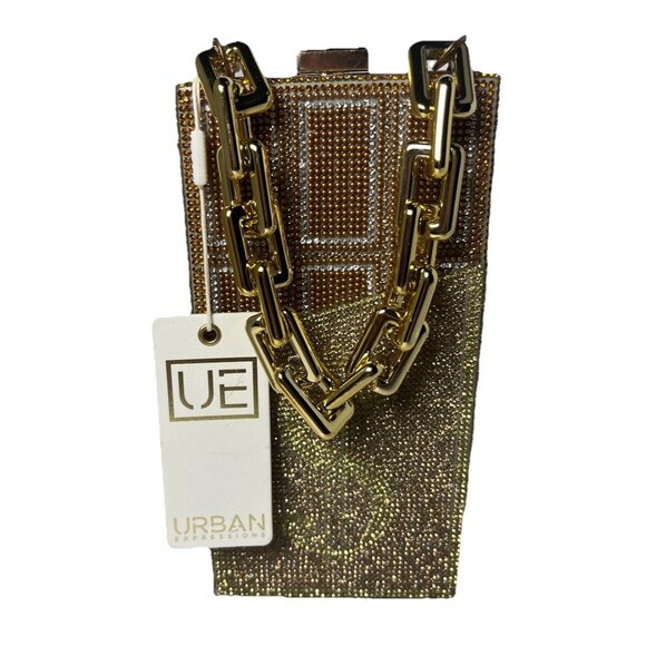 Urban Expressions Bling Money Dollar $ Women's Purse Gold Hard Rhinestone Clutch - Picture 13 of 13
